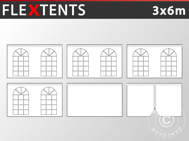 Seitenwand-Set für das Faltzelt FleXtents Vintage 3x6m, Weiß