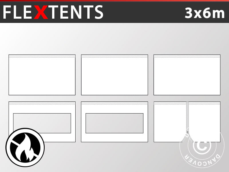 Seitenwand-Set für das Faltzelt FleXtents 3x6m Weiß, Flammenhemmend