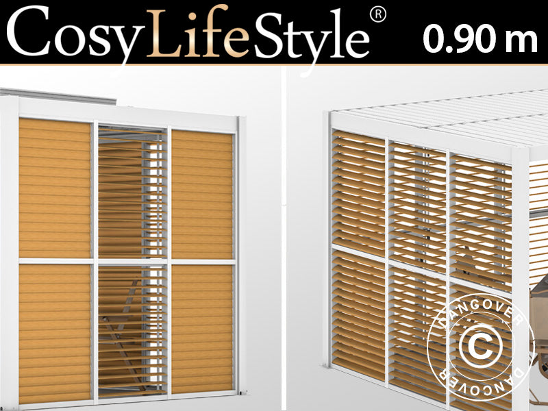 Paroi avec persiennes pour pergola bioclimatique San Pablo, 0,90x2,175m, Finition bois/Blanc