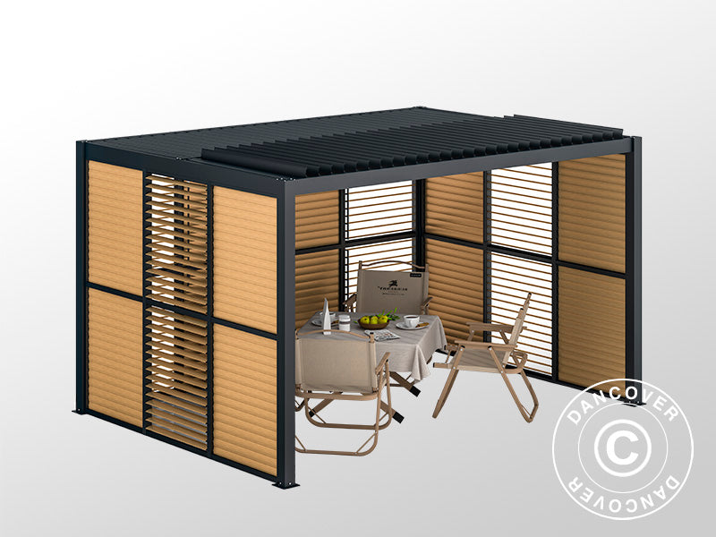 Parete a lamelle per gazebo pergola bioclimatico San Pablo, 1,23x2,175m, Finitura in legno/Nero