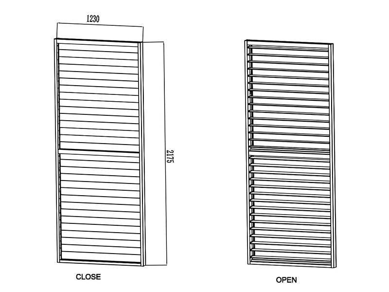 Parete a lamelle per gazebo pergola bioclimatico San Pablo, 1,23x2,175m, Finitura in legno/Nero