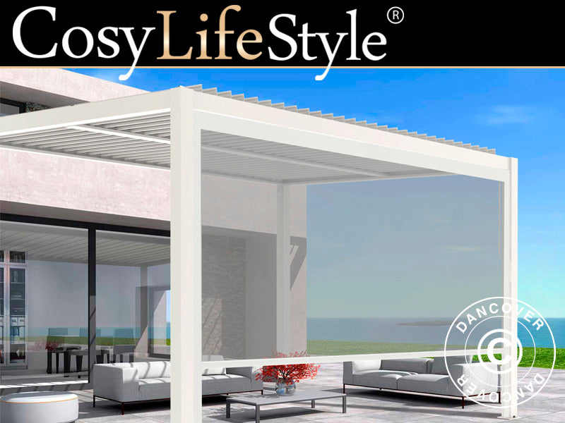 Paroi latérale pour pergola bioclimatique San Pablo, 3m, Blanc/Gris clair