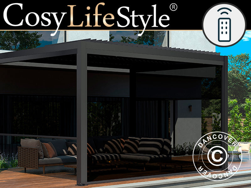 Paroi latérale électrique pour pergola bioclimatique San Pablo, 4m, Noir