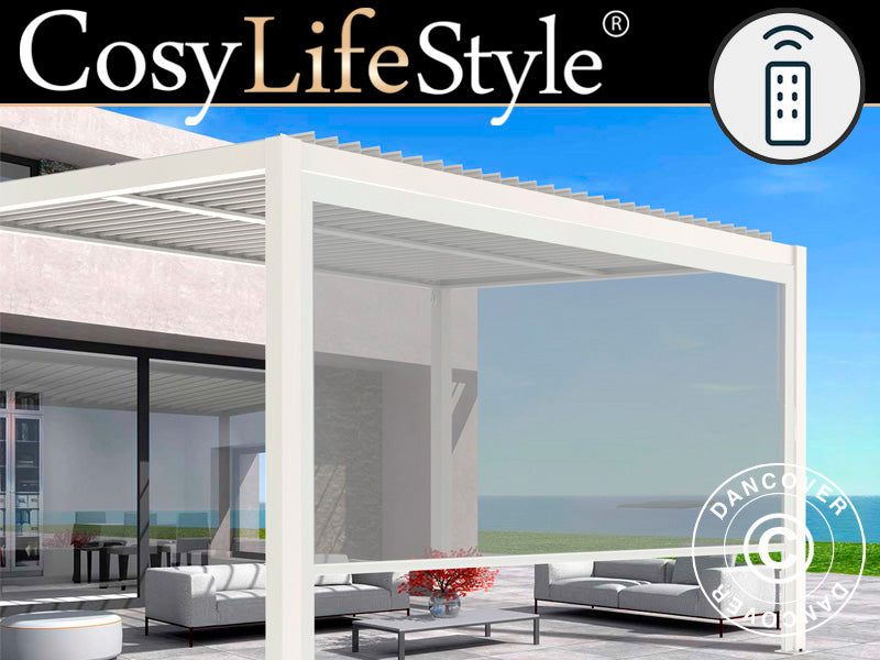 Paroi latérale électrique pour pergola bioclimatique San Pablo, 4m, Blanc/Gris clair