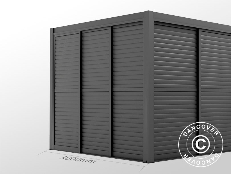 Ensemble de portes coulissantes à lames pour tonnelle de jardin San Pablo 3m, 0,92x2,18m, Noir