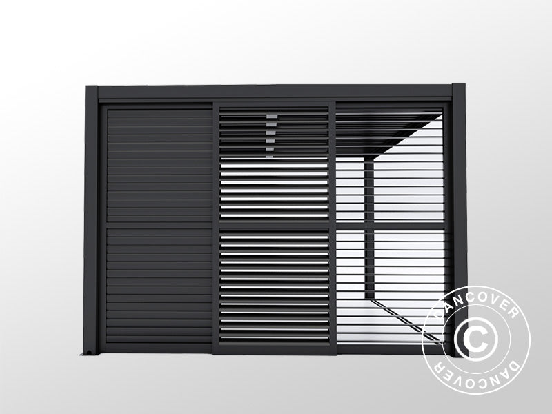 Set de portes coulissantes à lamelles pour tonnelle de jardin San Pablo 4m, 1,25x2,18m, Noir