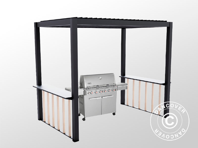 Set steccato per Pergola per barbecue San Juan, Nero/Effetto legno, 2 pz.