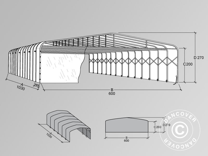 Tunnel di copertura per piscine, pieghevole, 6x10,3x2,7m, Bianco/Trasparente