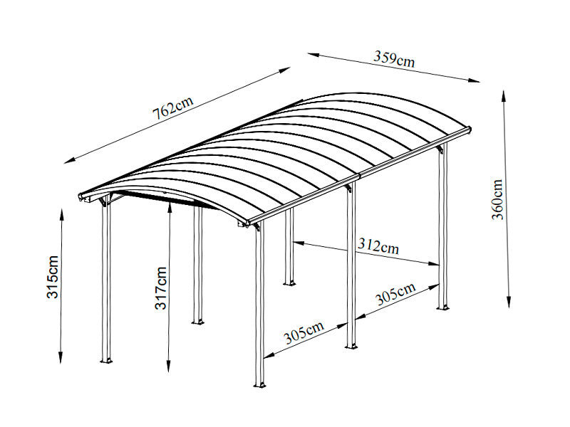 Carport XL Boston, 3,59x7,62x3,6m, Grau