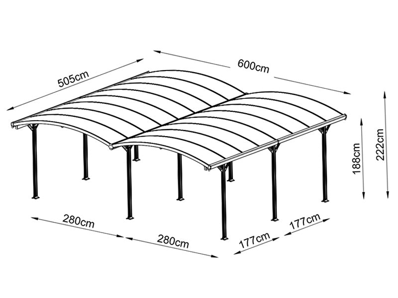 Doppelcarport Boston, 6x5,05x2,22m, Grau
