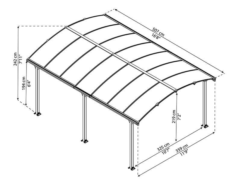 Carport Arcadia, Palram/Canopia, 3,59x5,07m, Grau