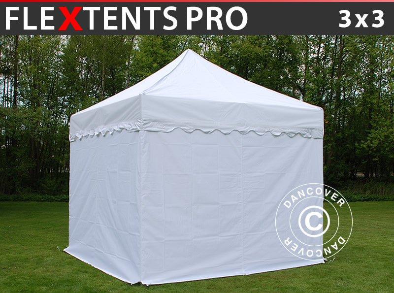 Gazebo pieghevole FleXtents PRO "Wave" 3x3m Bianco, inclusi 4 fianchi