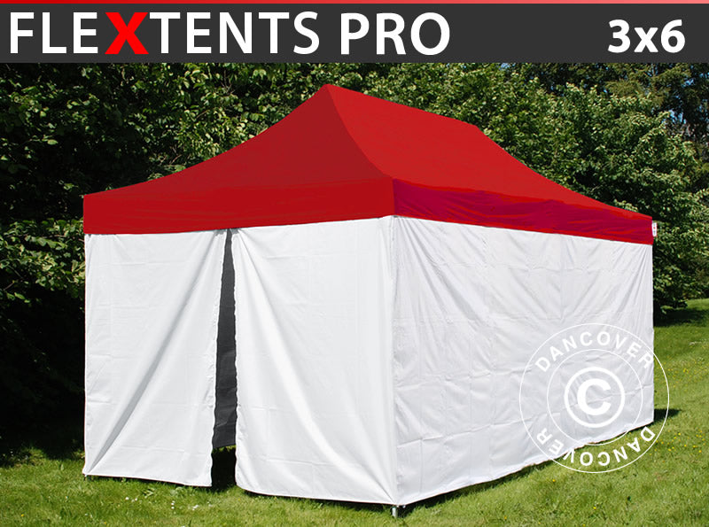 Tente pliante FleXtents® PRO, tente médicale et d’urgence, 3x6m, Rouge/Blanc, 6 parois latérales incluses