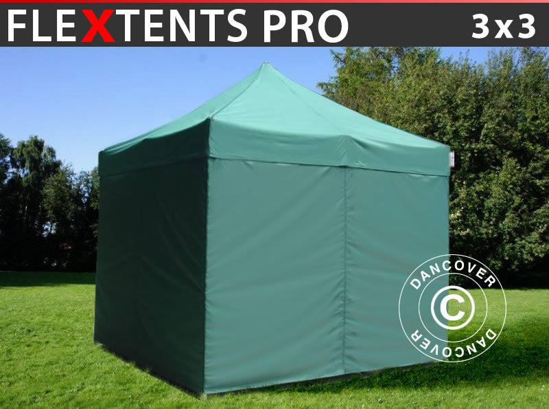 Tente pliante FleXtents PRO 3x3m Vert, avec 4 cotés