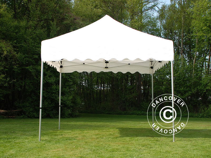 Tente Pliante FleXtents PRO "Wave" 3x3m Blanc, avec 4 rideaux decoratifs