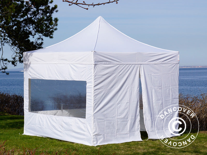 Faltzelt FleXtents PRO 3x3m Weiß, mit 4 Seitenwänden