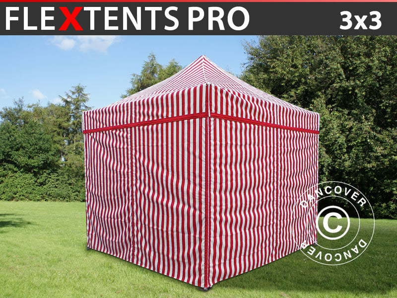Tente pliante FleXtents PRO 3x3m Rayé, avec 4 cotés