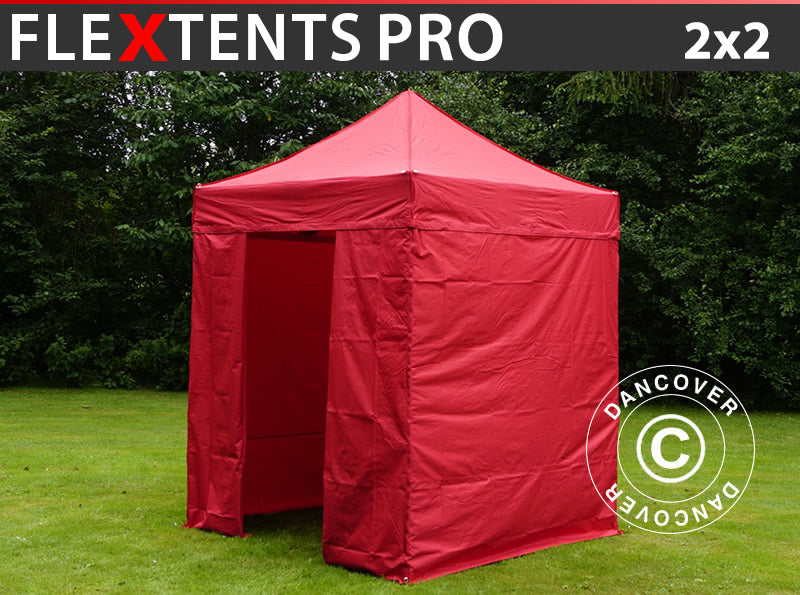 Tente pliante FleXtents PRO 2x2m Rouge, avec 4 cotés