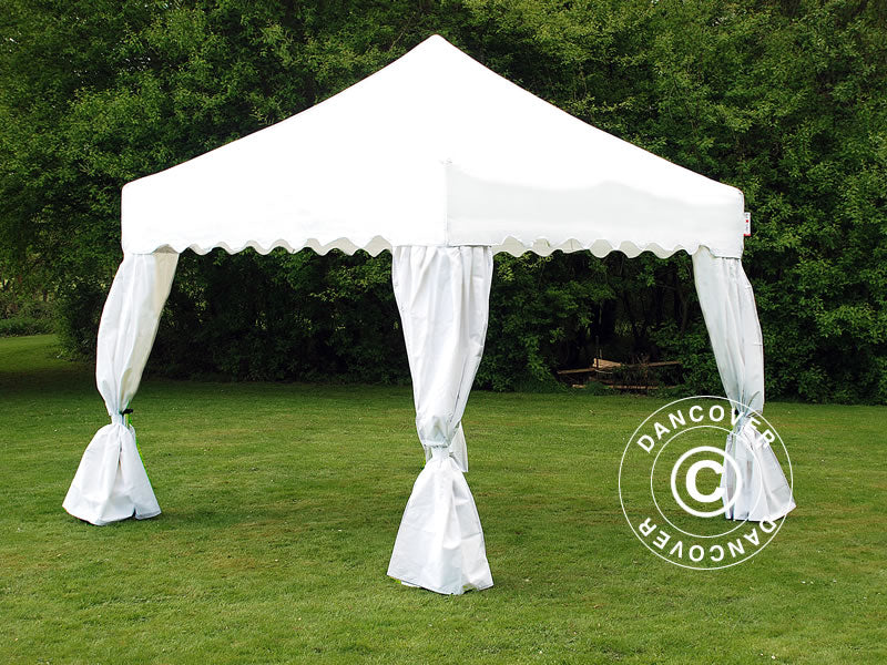 Tente Pliante FleXtents Xtreme 50 "Wave" 3x3m Blanc, avec 4 rideaux decoratifs