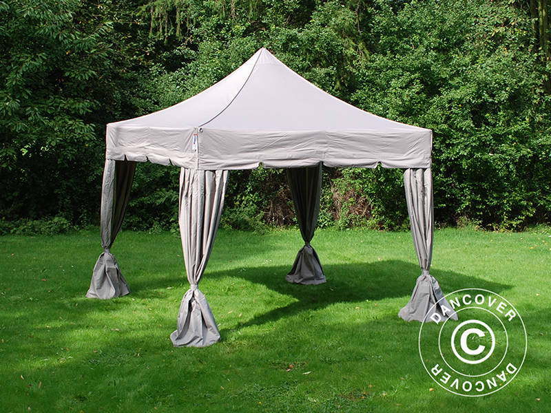 Tente Pliante FleXtents PRO "Peaked" 3x3m Latte, avec 4 rideaux decoratifs