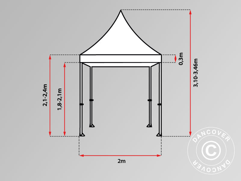 Tente pliante FleXtents PRO 2x2m Blanc, avec 4 cotés