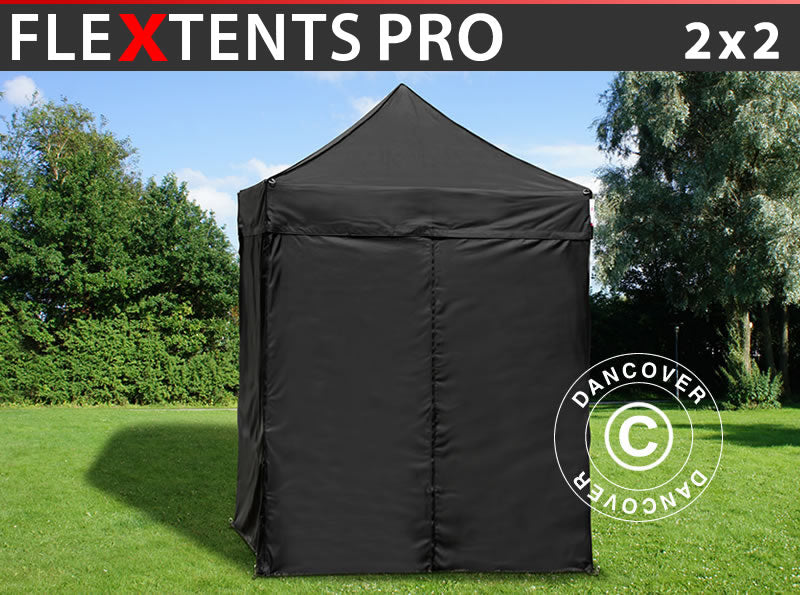 Tente pliante FleXtents PRO 2x2m Noir, avec 4 cotés