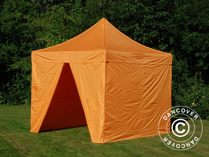 Faltzelt FleXtents PRO 3x3m Orange, mit 4 Seitenwänden