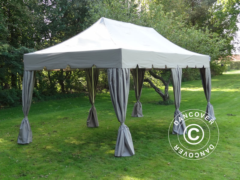 Tente Pliante FleXtents PRO "Peaked" 3x6m Latte, avec 6 rideaux decoratifs
