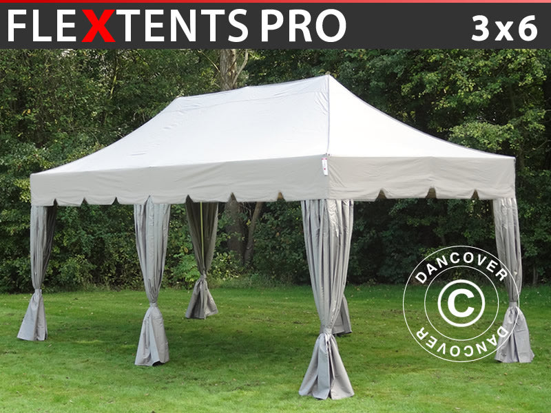 Faltzelt FleXtents PRO "Peaked" 3x6m Latte, mit 6 Gardinen