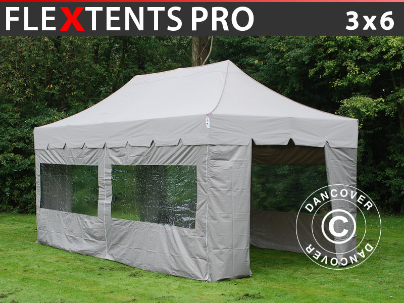 Tente Pliante FleXtents PRO "Peaked" 3x6m Latte, avec 6 cotés