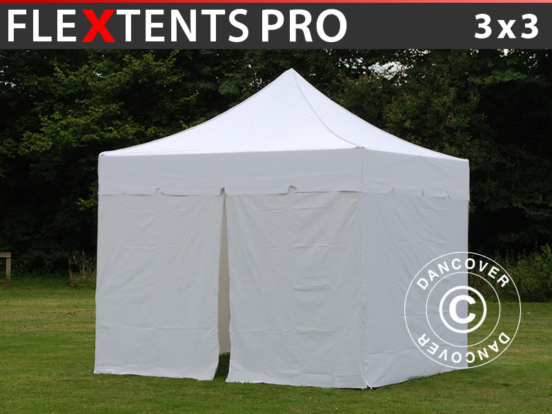 Tente Pliante FleXtents PRO "Peaked" 3x3m Blanc, avec 4 cotés