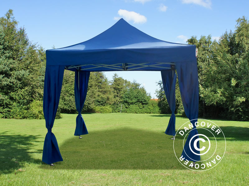 Tente pliante FleXtents PRO 3x3m Bleu, incl. 4 rideaux decoratifs