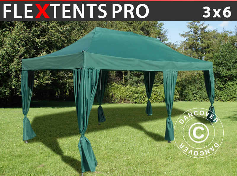 Tente pliante FleXtents PRO 3x6m Vert, incl. 6 rideaux decoratifs