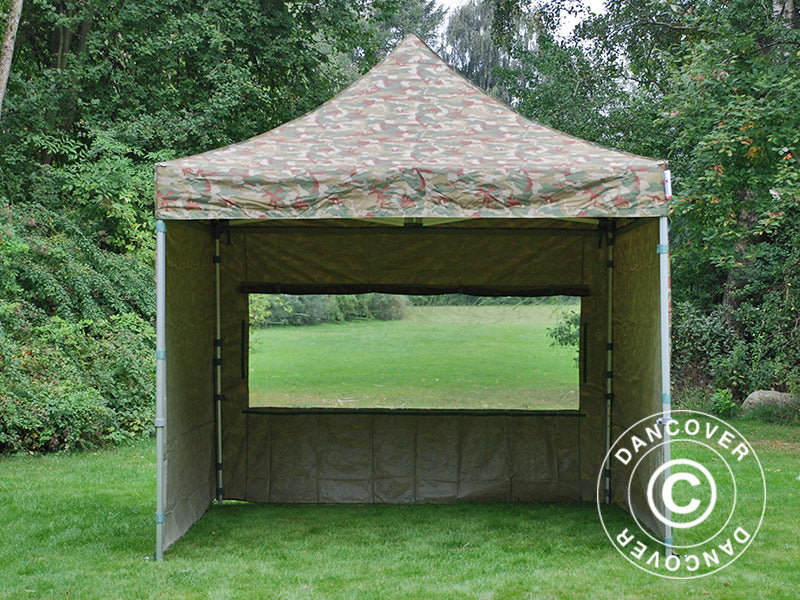 Tente pliante FleXtents PRO 3x3m Camouflage, avec 4 cotés