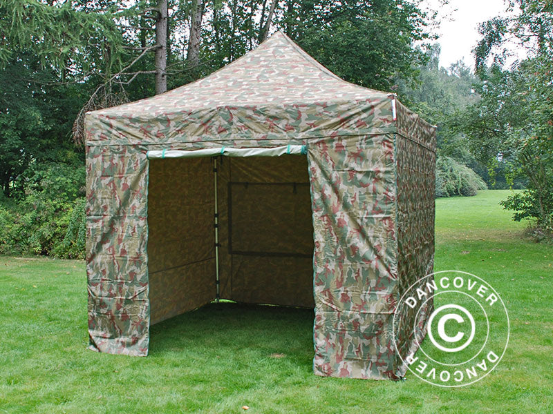 Tente pliante FleXtents PRO 3x3m Camouflage, avec 4 cotés