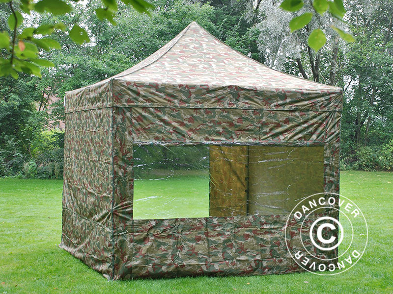 Tente pliante FleXtents PRO 3x3m Camouflage, avec 4 cotés