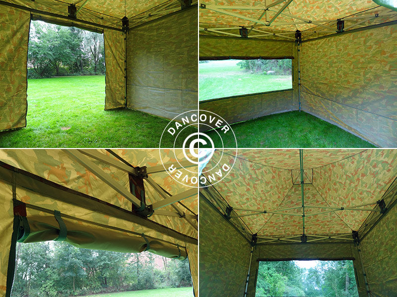 Tente pliante FleXtents PRO 4x4m Camouflage, avec 4 cotés