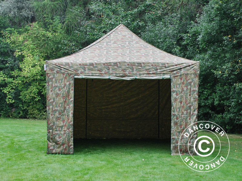Faltzelt FleXtents PRO 4x6m Camouflage, mit 8 Seitenwänden