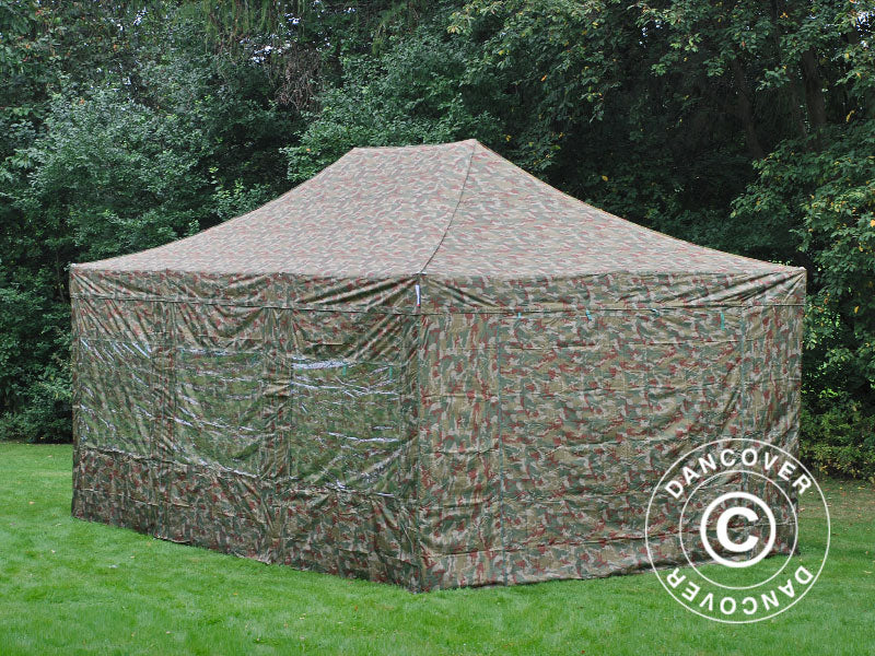 Faltzelt FleXtents PRO 4x6m Camouflage, mit 8 Seitenwänden