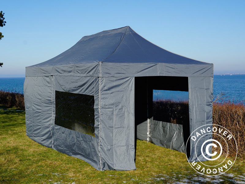 Faltzelt FleXtents PRO 3x6m Grau, mit 6 Seitenwänden