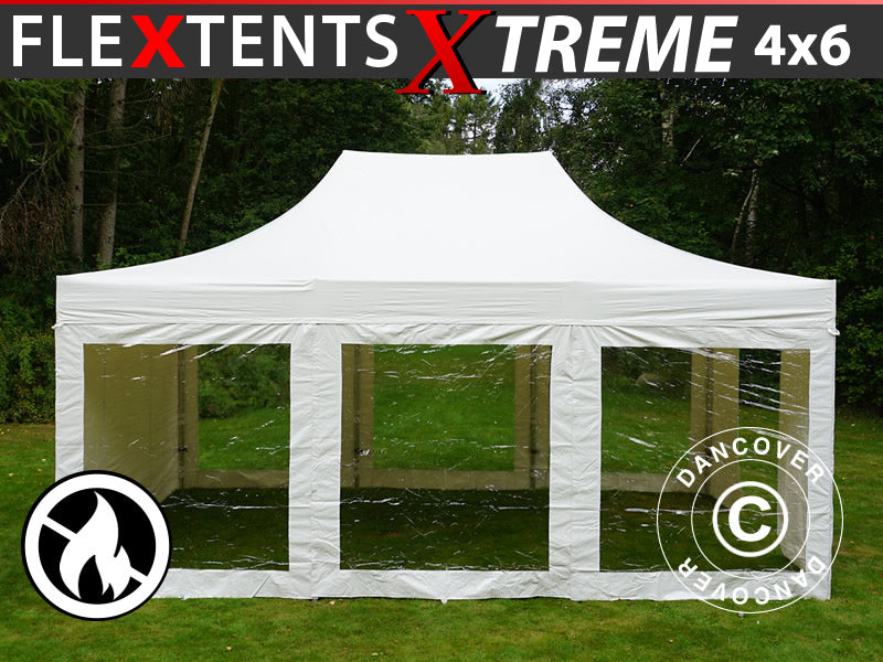 Faltzelt FleXtents Xtreme 50 Heavy Duty 4x6m Weiß, mit 8 Seitenwänden