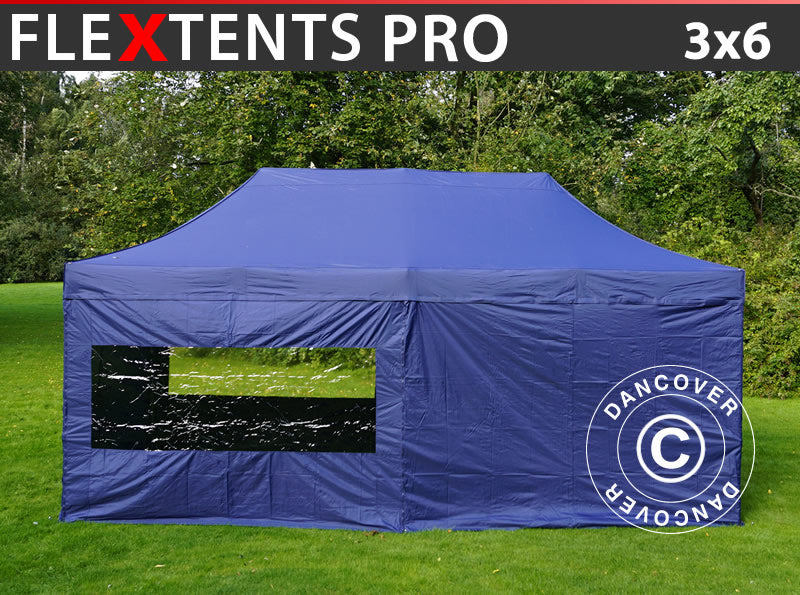 Gazebo pieghevole FleXtents PRO 3x6m Blu scuro, inclusi 6 fianchi