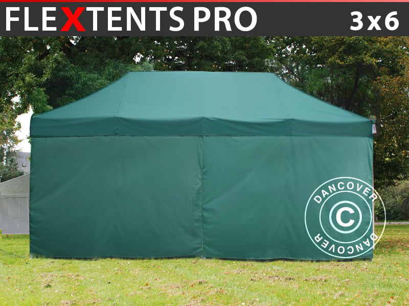 Tente pliante FleXtents PRO 3x6m Vert, avec 6 cotés