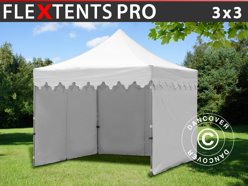 Tente Pliante FleXtents PRO "Morocco" 3x3m Blanc, avec 4 cotés