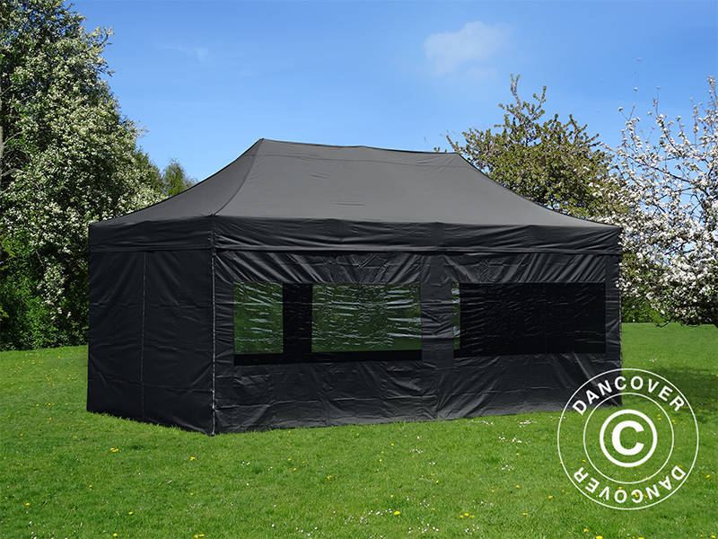 Tente Pliante FleXtents PRO 3x6m Noir, avec 6 cotés