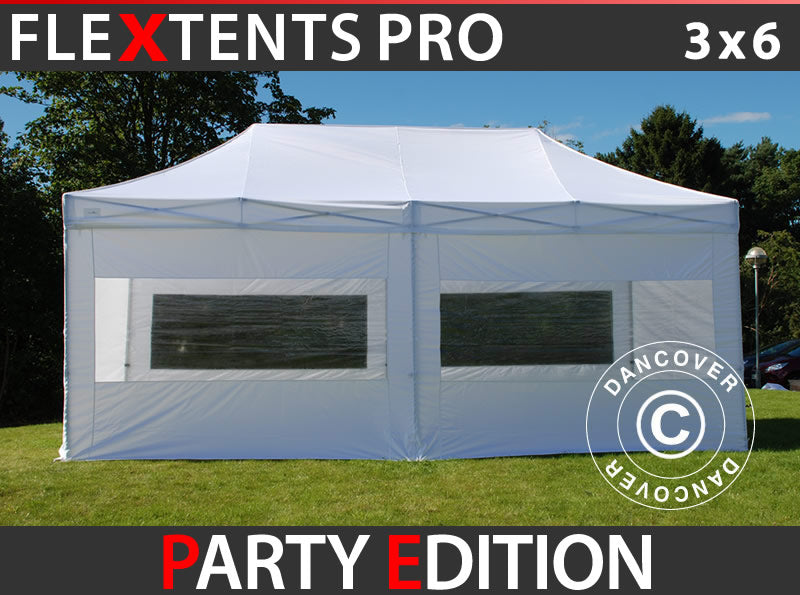 Gazebo pieghevole FleXtents PRO 3x6m Bianco, inclusi 6 fianchi
