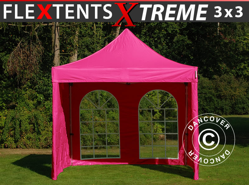 Gazebo pieghevole FleXtents Xtreme 50 Vintage Style 3x3m Rosa, inclusi 4 fianchi