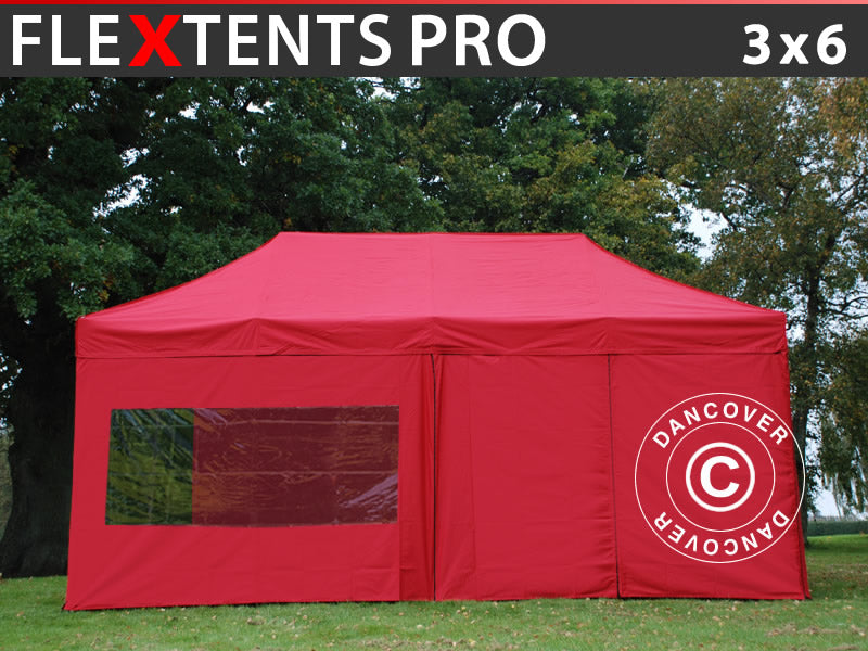 Tente pliante FleXtents PRO 3x6m Rouge, avec 6 cotés