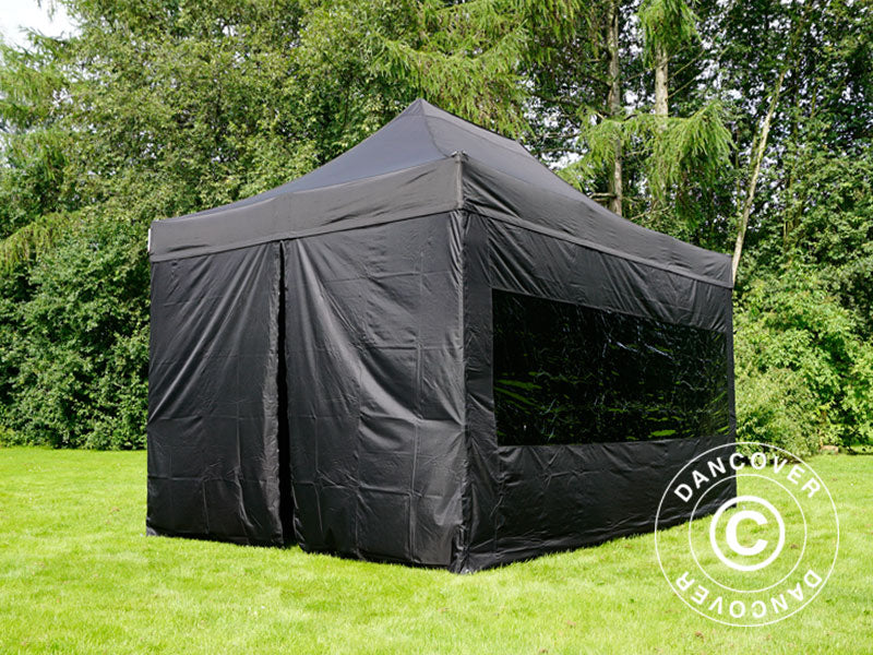 Faltzelt FleXtents PRO 3x4,5m Schwarz, mit 4 Seitenwänden