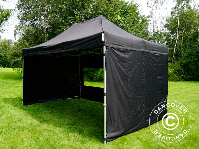 Faltzelt FleXtents PRO 3x4,5m Schwarz, mit 4 Seitenwänden